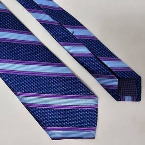 MICHELSONS OF LONDON SILK TIE PURPLE BLUE SEVEN FOLD TEXTURED SATIN 3.5" X 59"